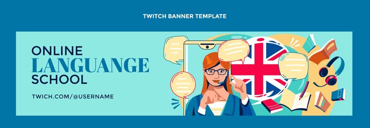 Vettore gratuito banner di contrazione delle lezioni di inglese piatto