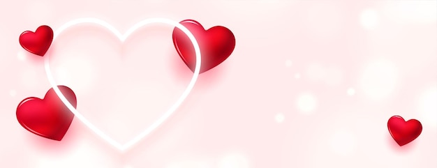 Banner di cuori romantici di San Valentino con cuore d'amore al neon
