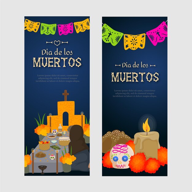 Banner di dia de muertos in design piatto