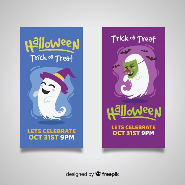 Banner di halloween piatto con dolcetto o scherzetto