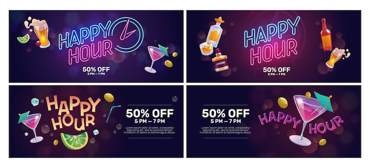 Vettore gratuito banner di happy hour del fumetto