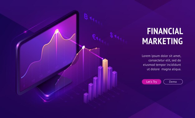 Banner di landing page isometrica di marketing finanziario