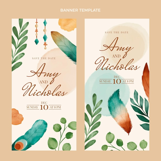 Banner di matrimonio boho acquerello