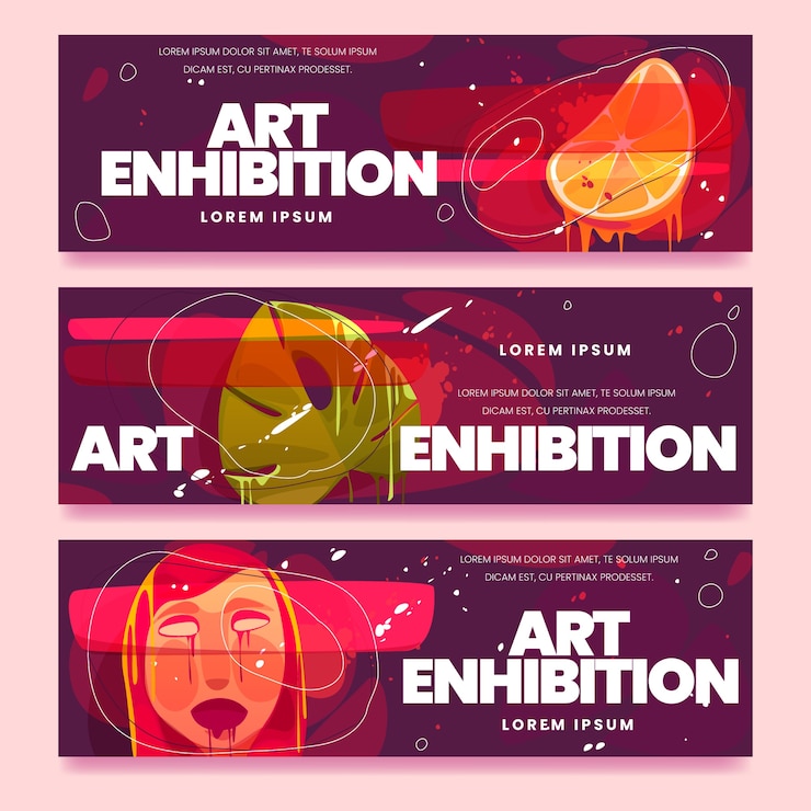 Vettore gratuito banner di mostre d'arte dei cartoni animati