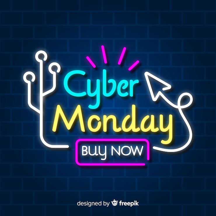 Vettore gratuito banner di neon cyber lunedì