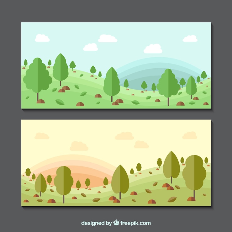 Vettore gratuito banner di paesaggio tree in design piatto