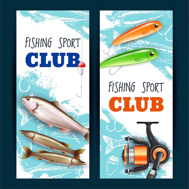 Vettore gratuito banner di pesca realistici