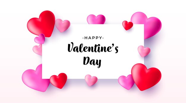 Banner di San Valentino realistico con simpatici cuori 3D