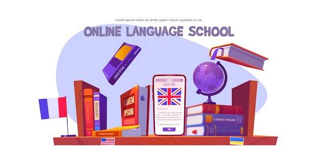 Banner di scuola di lingue online.