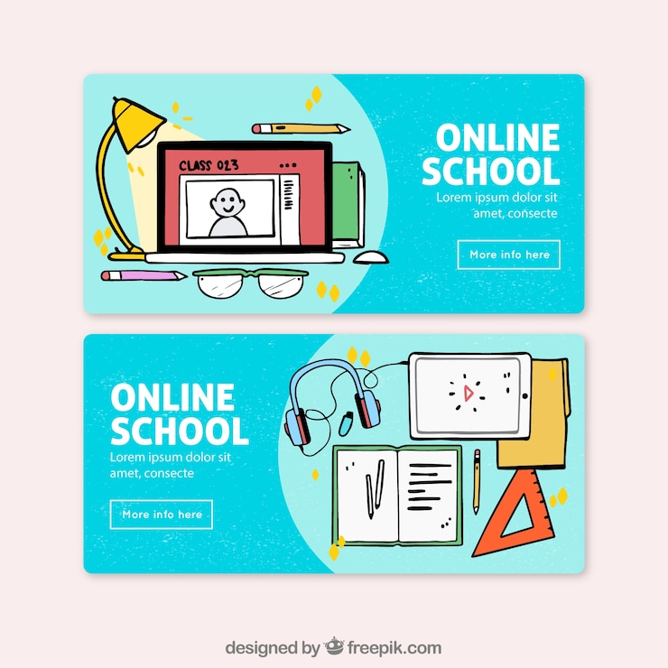 Vettore gratuito banner di scuola online