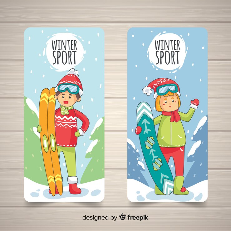 Vettore gratuito banner di sport invernali disegnato a mano