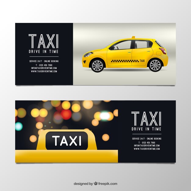 Banner di taxi, realistico con effetto bokeh