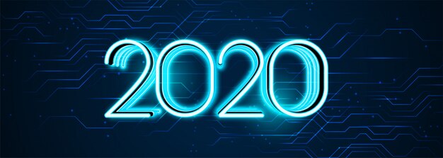 Banner di tecnologia stile felice anno nuovo 2020