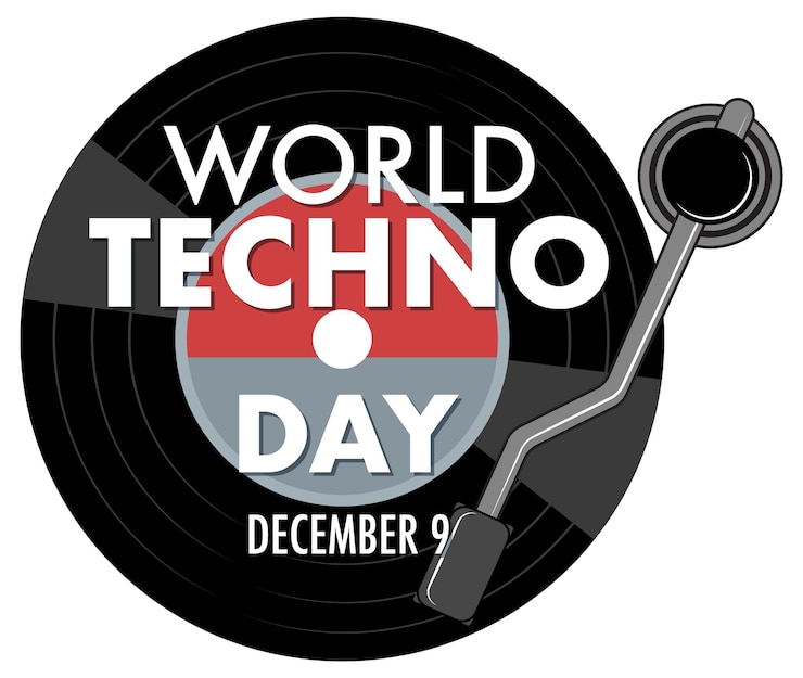 Vettore gratuito banner di testo per la giornata mondiale della techno