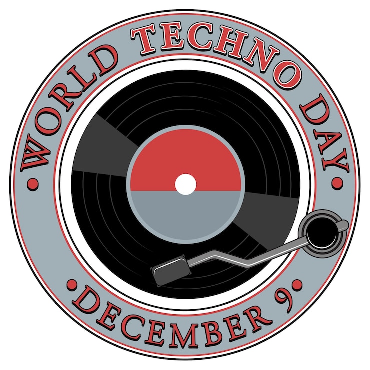 Vettore gratuito banner di testo per la giornata mondiale della techno
