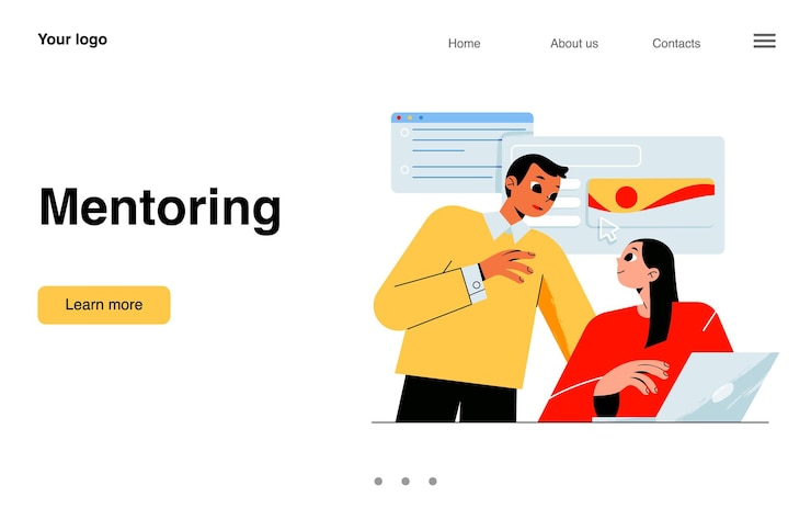 Vettore gratuito banner di tutoraggio con business coach e dipendente