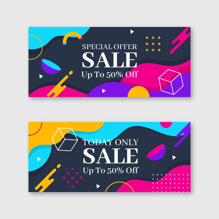 Vettore gratuito banner di vendita astratti piatti con offerta speciale