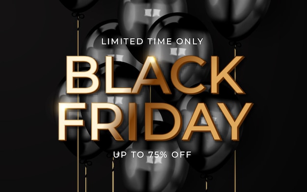 Banner di vendita del black friday con palloncini e coriandoli realistici