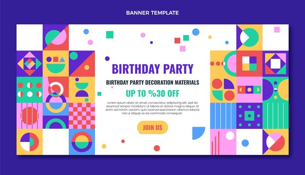 Banner di vendita di compleanno di mosaico design piatto