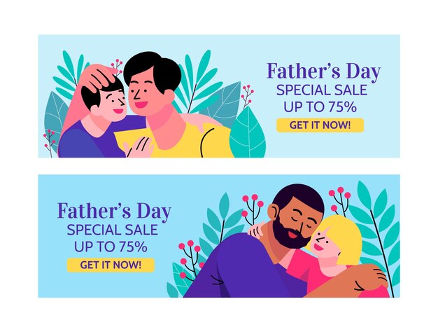 Banner di vendita di festa del papà disegnato a mano con la famiglia