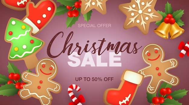 Banner di vendita di Natale e biscotti di panpepato