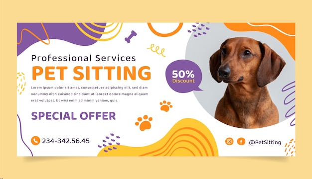 Banner di vendita di pet sitter dinamico disegnato a mano