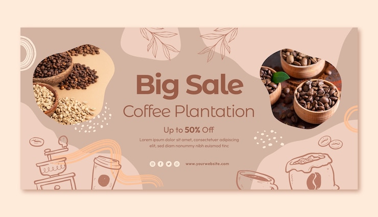 Vettore gratuito banner di vendita di piantagione di caffè disegnato a mano