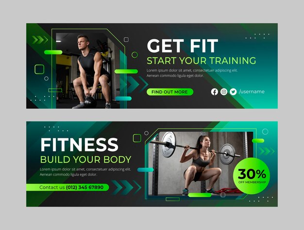 Banner di vendita fitness palestra gradiente