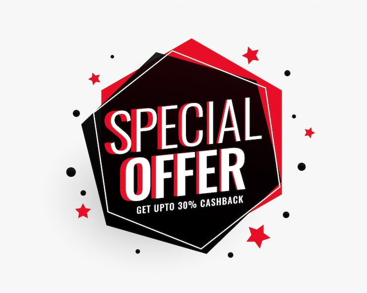 Vettore gratuito banner di vendita offerta speciale in forma esagonale con stelle