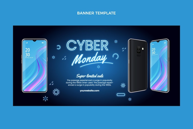 Vettore gratuito banner di vendita orizzontale di cyber lunedì realistico