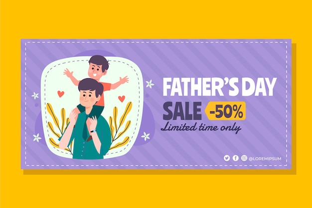 Banner di vendita piatto disegnato a mano per la festa del papà