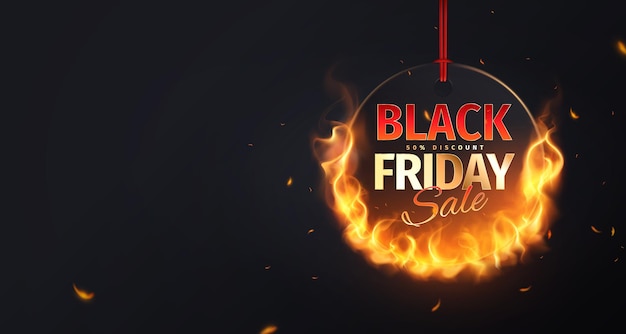 Banner di vendita venerdì nero con cerchio di fuoco