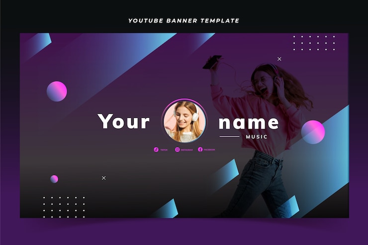 Vettore gratuito banner di youtube con gradiente multimediale