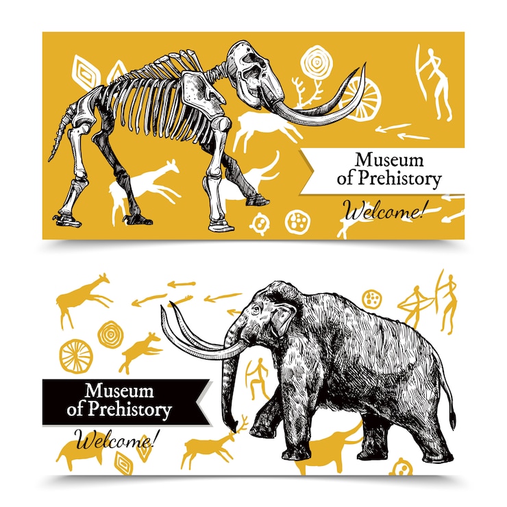 Vettore gratuito banner disegnati a mano di mammut