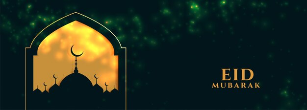 Banner dorato Eid Mubarak con disegno a moschea