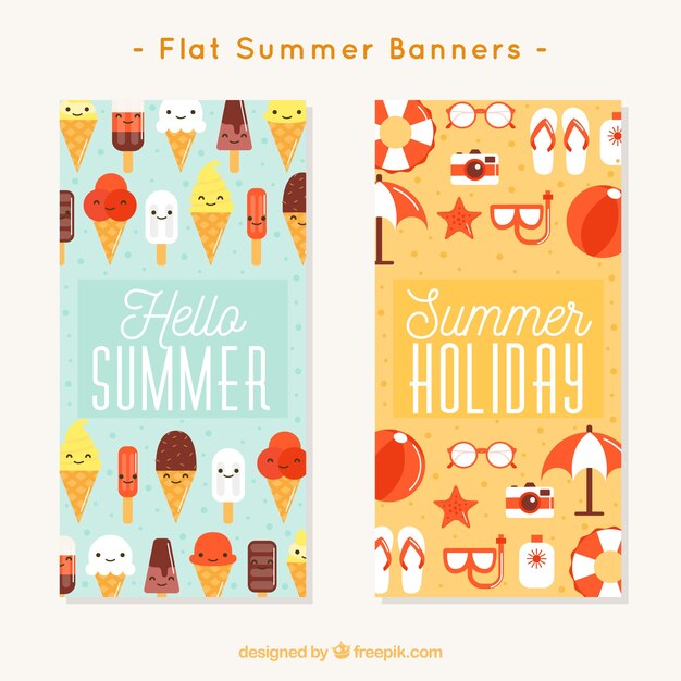 Banner fantastici con gelati e oggetti estivi