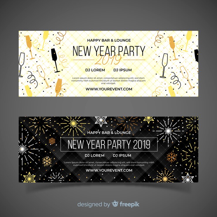 Vettore gratuito banner festa di capodanno 2019