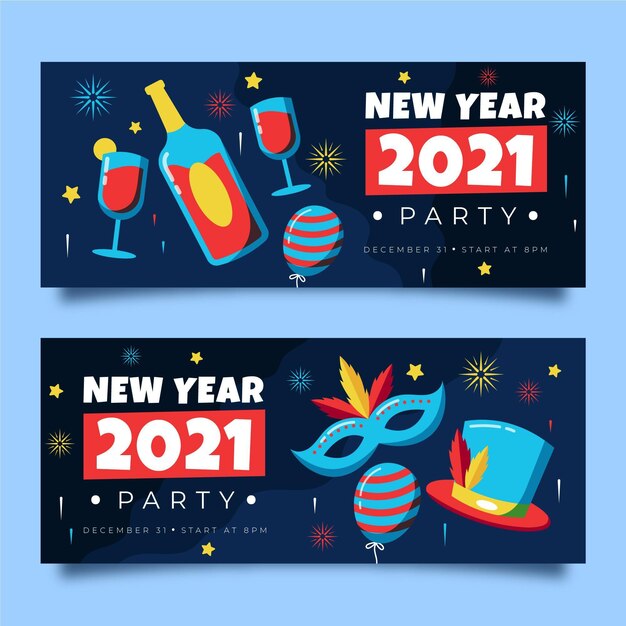 Banner festa di capodanno 2021 in design piatto