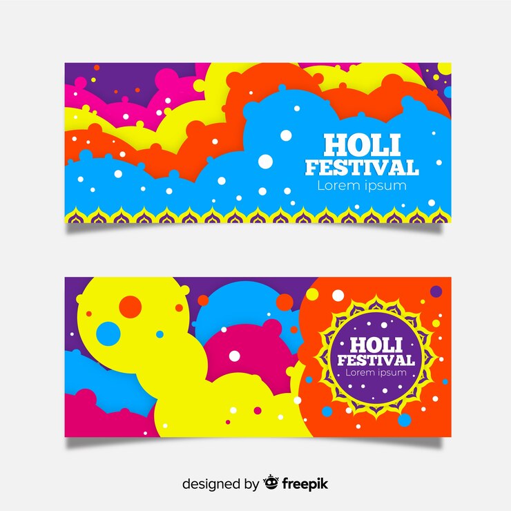 Vettore gratuito banner holi festival piatto