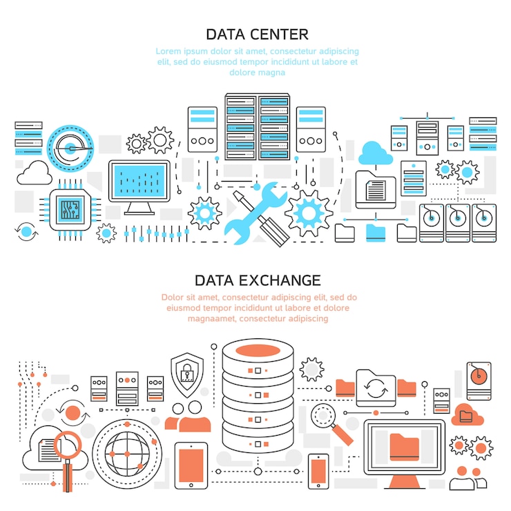Vettore gratuito banner lineari orizzontali per data center