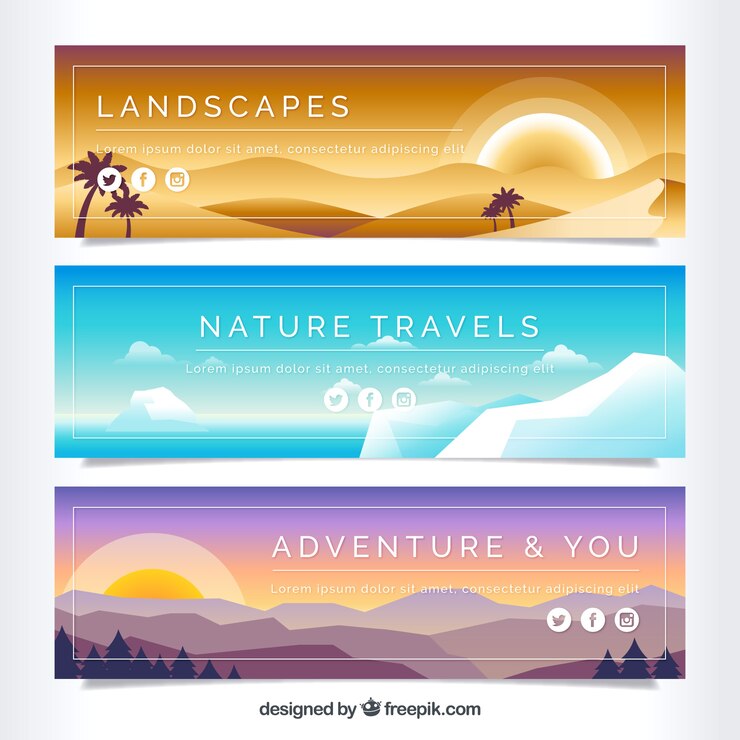 Vettore gratuito banner natura al tramonto