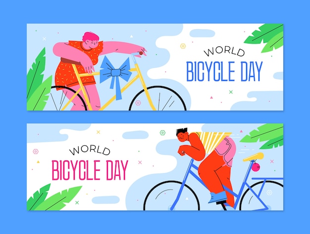 Banner orizzontale della giornata mondiale della bicicletta disegnata a mano