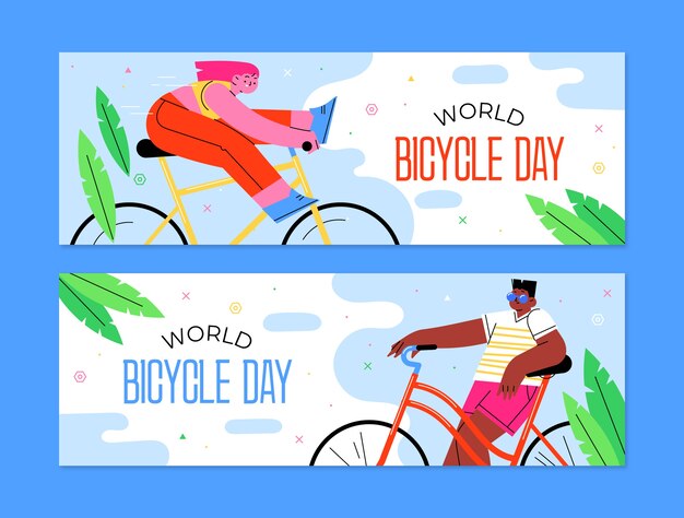 Banner orizzontale della giornata mondiale della bicicletta disegnata a mano