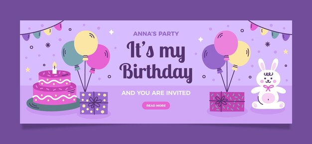 Banner orizzontale di celebrazione di compleanno disegnato a mano
