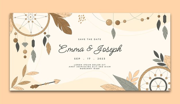 Banner orizzontale di matrimonio disegnato a mano