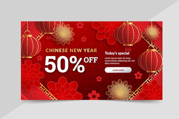 Banner orizzontale di vendita di capodanno cinese in stile carta