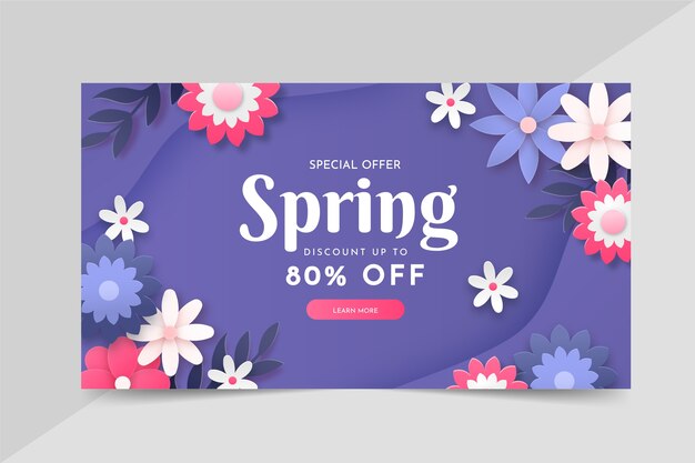 Banner orizzontale di vendita di primavera in stile carta