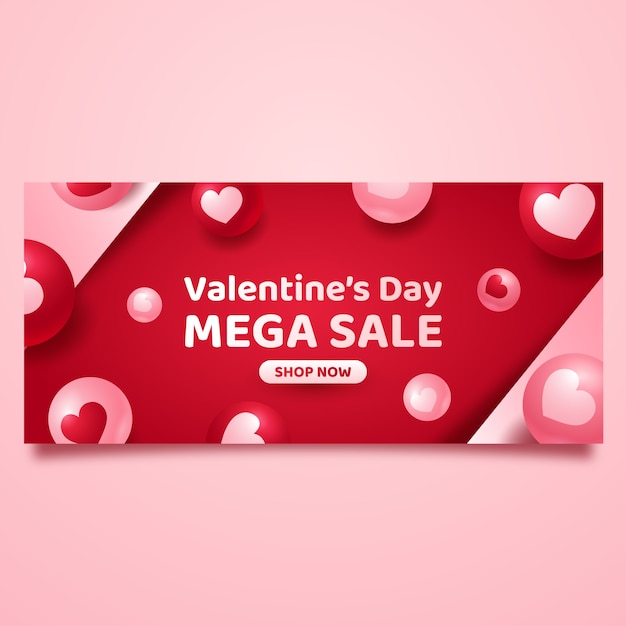 Banner orizzontale di vendita di San Valentino realistico