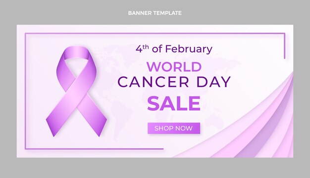Banner orizzontale di vendita realistica della giornata mondiale del cancro