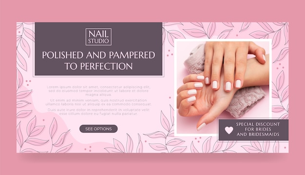 Banner orizzontale disegnato a mano del salone di manicure